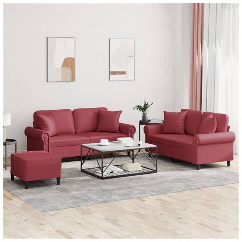 Set di Divani 3 pz con Cuscini Rosso Vino in Similpelle - Foto 2