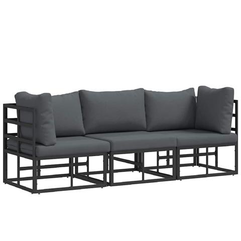 Mobili da Esterno con cuscino con cuscino 3 pcs Nero Alluminio - Foto 1
