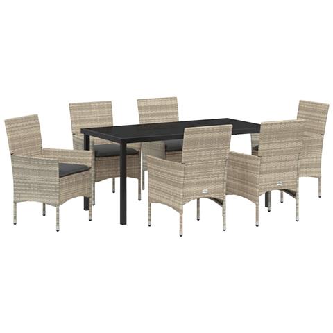 Set da Pranzo per Giardino 7 pcs Grigio chiaro Poly Rattan - Foto 1