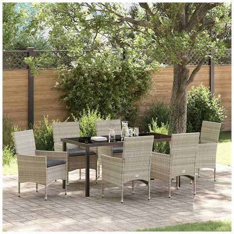 Set da Pranzo per Giardino 7 pcs Grigio chiaro Poly Rattan - Foto 2