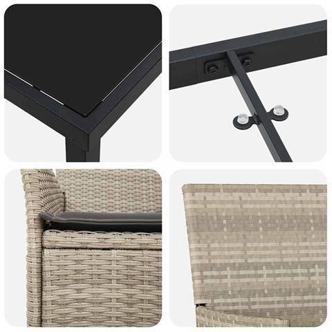 Set da Pranzo per Giardino 7 pcs Grigio chiaro Poly Rattan - Foto 9