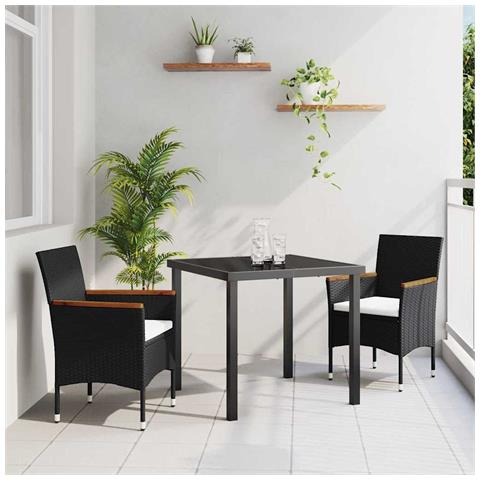 Set da Pranzo per Giardino con cuscino 3 pcs Nero Poly Rattan - Foto 2