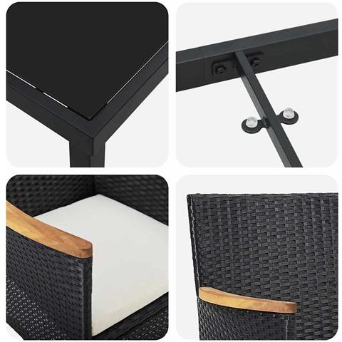 Set da Pranzo per Giardino con cuscino 3 pcs Nero Poly Rattan - Foto 9