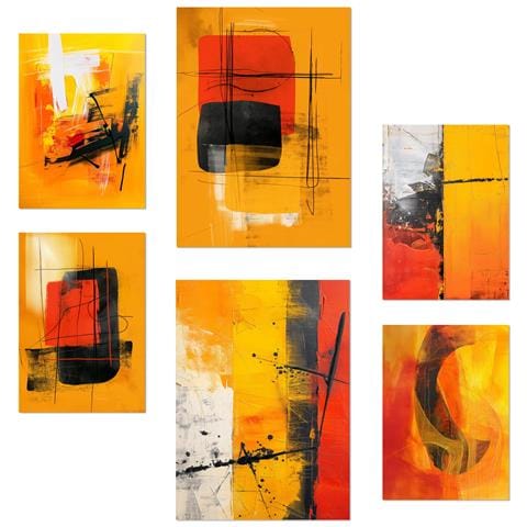 Set Di 6 Stampe Forme Astratte Del Nero Della Rete Di Bronw Di Colore Con Illustrazioni Di Design Per La Casa, Il Negozio E Il Lavoro A3 & A4 Senza Cornice - Foto 1