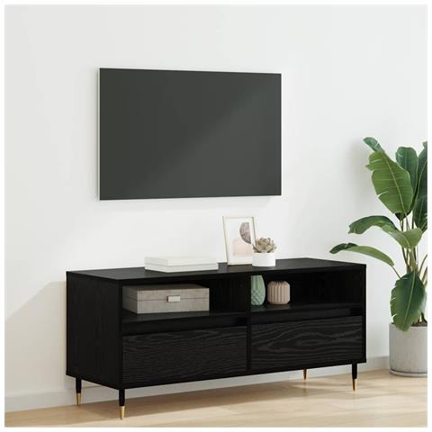 Mobile TV con cassetto Rovere Nero 100 x 34,5 x 44,5 cm - Foto 2