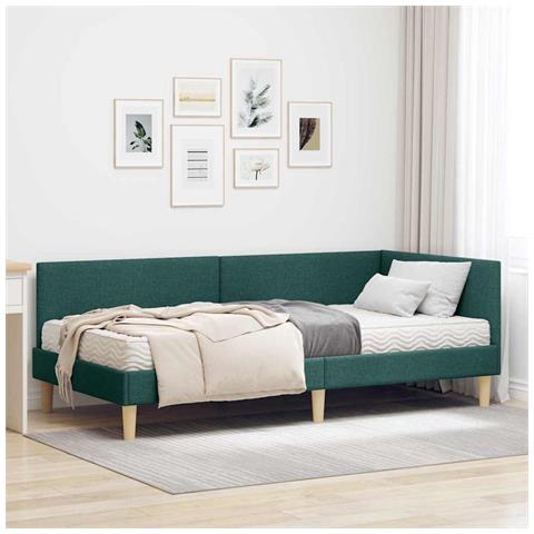 Struttura Letto Angolare con Materasso 2 pcs Verde Tessuto - Foto 2
