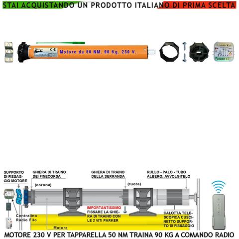 Motore Tubolare 230 V 220 W Kit Per Tapparella Avvolgibile 90 Kg 50 Nm Centrale Comando Radio Sistema Blocco Telo Fine - Foto 1