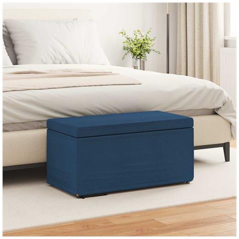 Pouf Blu 81 x 41 x 40 cm Tessuto e Legno Ingegnerizzato - Foto 2