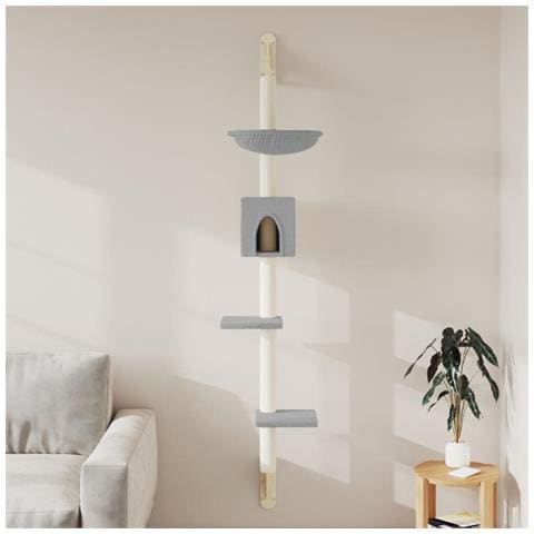 Albero per Gatti con Tiragraffi a Parete Grigio Chiaro 187 cm - Foto 2
