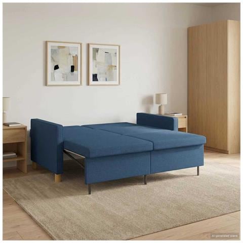Divano Letto Estraibile Blu Tessuto - Foto 2