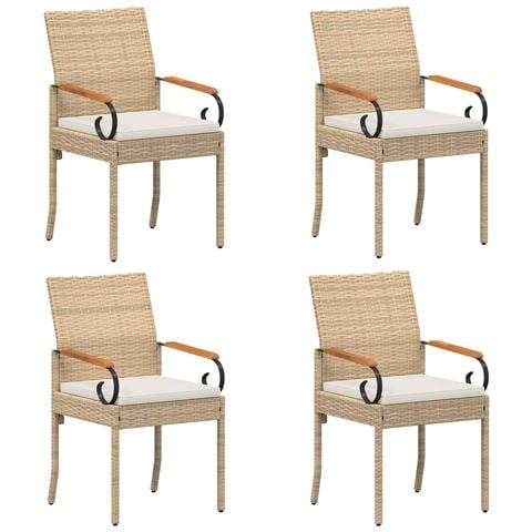 Sedie da giardino con cuscino 4 pcs Beige e Bianco Crema - Foto 1