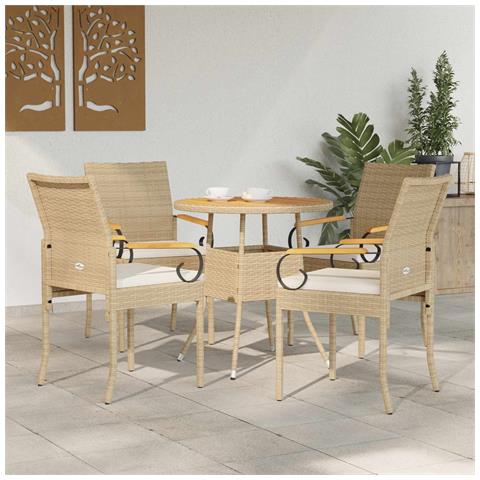 Sedie da giardino con cuscino 4 pcs Beige e Bianco Crema - Foto 2