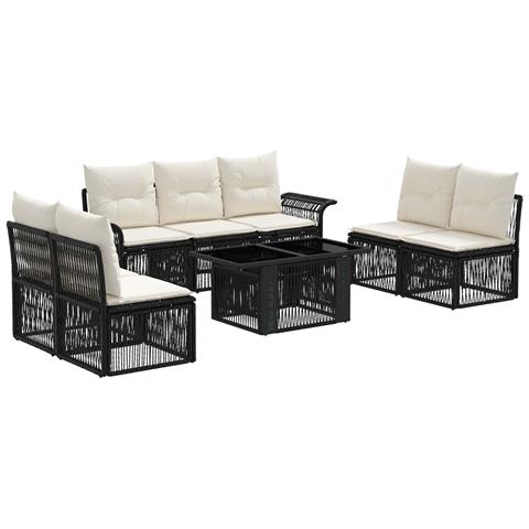Set Divano da Giardino 8 pz Nero e Bianco Crema polyrattan - Foto 1