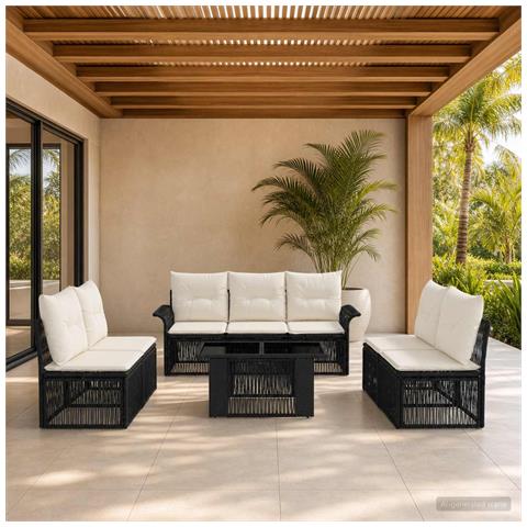Set Divano da Giardino 8 pz Nero e Bianco Crema polyrattan - Foto 10