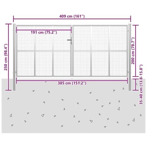 Cancello Per Giardino In Acciaio Zincato 415x250 Cm Argento - Foto 2
