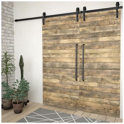 Kit di Binari per Porte Scorrevoli 2 pz 183 cm Acciaio Nero - Foto 2