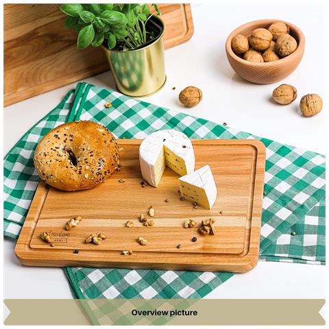 Tagliere Da Cucina In Legno | 30,5 X 22,5 X 1,5 Cm | Ideale Per Aperitivo Pizza Pane Formaggi | Scanalatura Per Il Succo | Legno Di Faggio Naturale | Reversibile - Foto 2