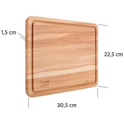 Tagliere Da Cucina In Legno | 30,5 X 22,5 X 1,5 Cm | Ideale Per Aperitivo Pizza Pane Formaggi | Scanalatura Per Il Succo | Legno Di Faggio Naturale | Reversibile - Foto 5