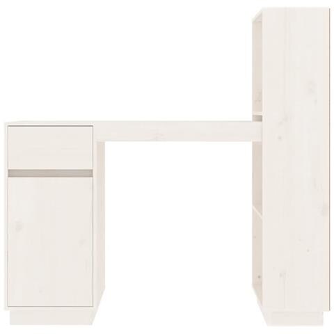Scrivania Bianca 110x53x117 Cm In Legno Massello Di Pino - Foto 2