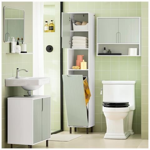 Armadio Colonna Bagno Mobiletto Salvaspazio Scaffale Alto Mobiletto Bagno Con Portabianchiera Verde 31x30x167cm Bzr137-gr - Foto 7
