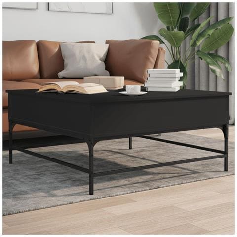 Tavolino Salotto Nero 95x95x45 Cm Legno Multistrato E Metallo - Foto 1
