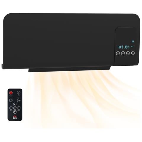 Termoventilatore Da Parete Oscillante Con Telecomando, Timer 12h E 2 Modalità, Nero - Foto 1