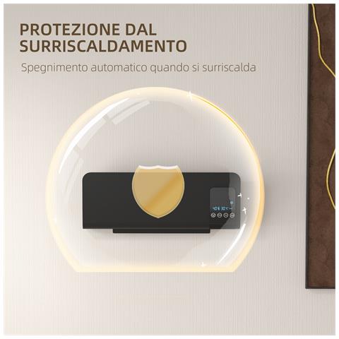 Termoventilatore Da Parete Oscillante Con Telecomando, Timer 12h E 2 Modalità, Nero - Foto 6