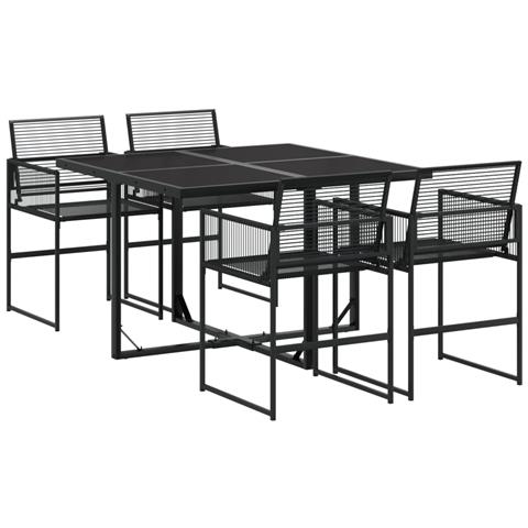 Set Da Pranzo Da Giardino 5 Pz Nero In Polyrattan - Foto 1