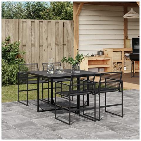 Set Da Pranzo Da Giardino 5 Pz Nero In Polyrattan - Foto 8