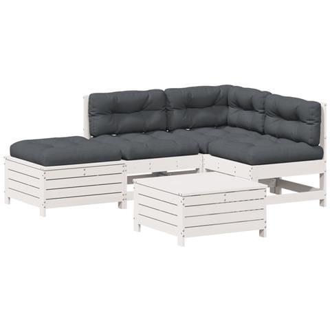 Set Salotto Giardino 5pz con Cuscini Bianco Legno Massello Pino - Foto 1