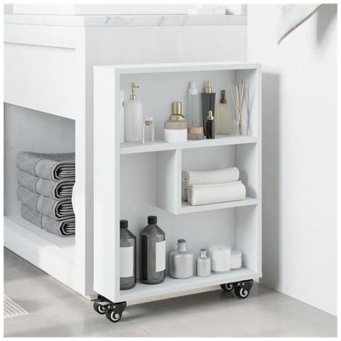 Carrello Portaoggetti Stretto Bianco 48x13x68 Cm In Truciolato - Foto 3