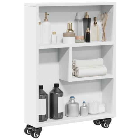 Carrello Portaoggetti Stretto Bianco 48x13x68 Cm In Truciolato - Foto 1
