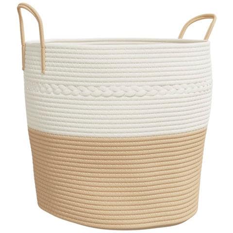 Cestino Portaoggetti Beige E Bianco 43x38 Cm In Cotone - Foto 2