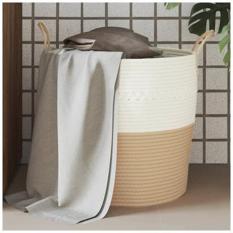 Cestino Portaoggetti Beige E Bianco 43x38 Cm In Cotone - Foto 1