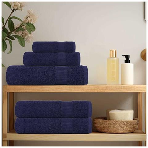 Set Asciugamani 8 Pz Blu Navy 360 Gsm 100% Cotone - Foto 3