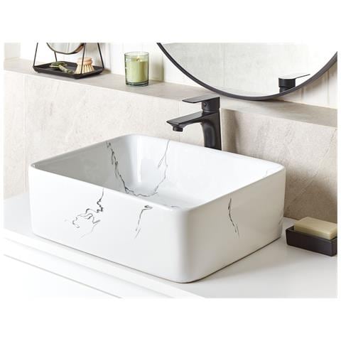 Lavabo Ceramica Effetto Marmo Bianco 49 X 38 Cm Hopi - Foto 1