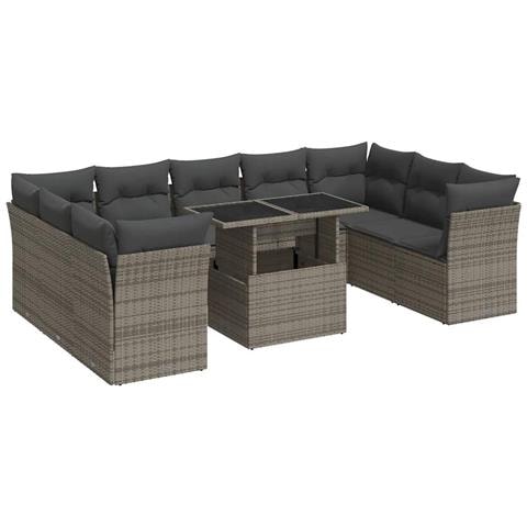 Set Divano Da Giardino 10 Pz Con Cuscini Grigio In Polyrattan - Foto 2