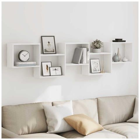Mensola A Cubo Da Parete 5 Scomparti Legno Multistrato Bianco - Foto 3
