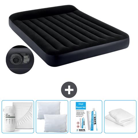 Set Materassino Gonfiabile - 203x152x25 Cm - Blu Scuro - Include Accessori Coordinati - Foto 1