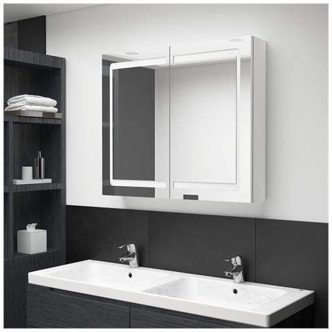 Lusso Casadino -  Armadietto Bagno Con Specchio E Led Bianco Lucido 80x12x68 Cm - Foto 8
