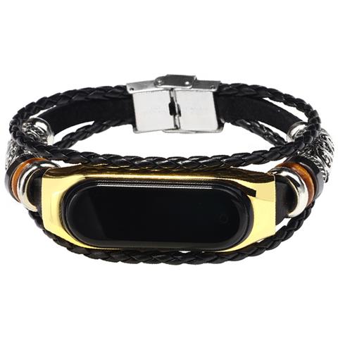 Cinturino Per Orologio In Pelle Per Xiaomi Mi Band 3/4, Nero E Oro - Foto 1