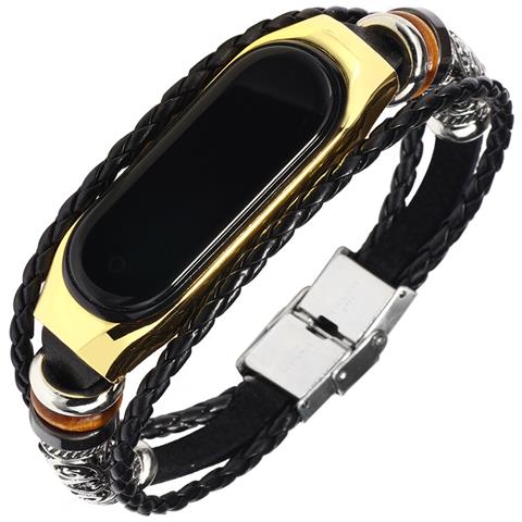 Cinturino Per Orologio In Pelle Per Xiaomi Mi Band 3/4, Nero E Oro - Foto 2