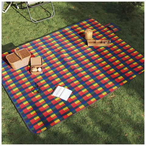 Tovaglia Picnic Pieghevole Quadri Multicolore 200x150cm Velluto - Foto 2