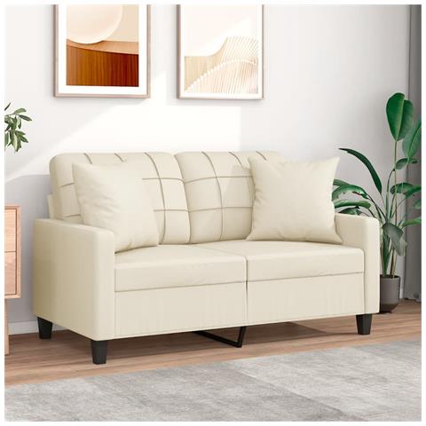 Divano a 2 Posti con Cuscini Crema 120 cm in Similpelle - Foto 2