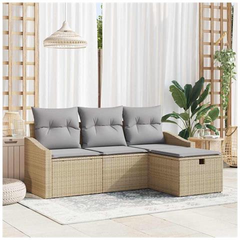 Set Divano da Giardino 4 Pezzi con Cuscini Beige in Rattan Poliestere - Foto 2
