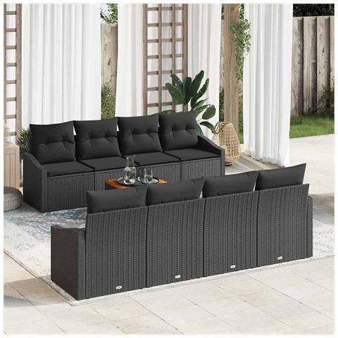 Set Divano Giardino da 9 Pezzi con Cuscini Nero Polyrattan Acacia - Foto 2