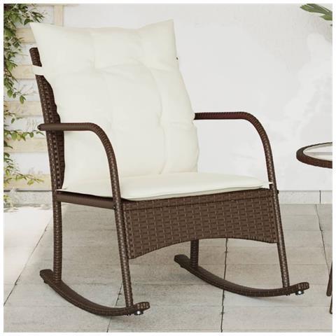 Sedia a Dondolo da Giardino con Cuscini in Polyrattan Marrone - Foto 2