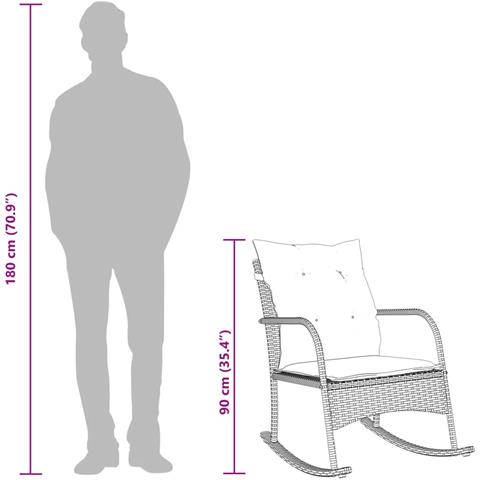 Sedia a Dondolo da Giardino con Cuscini in Polyrattan Marrone - Foto 9