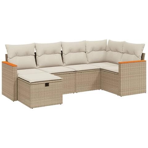 Set Divano da Giardino 6 pz con Cuscini Beige in Polyrattan - Foto 1