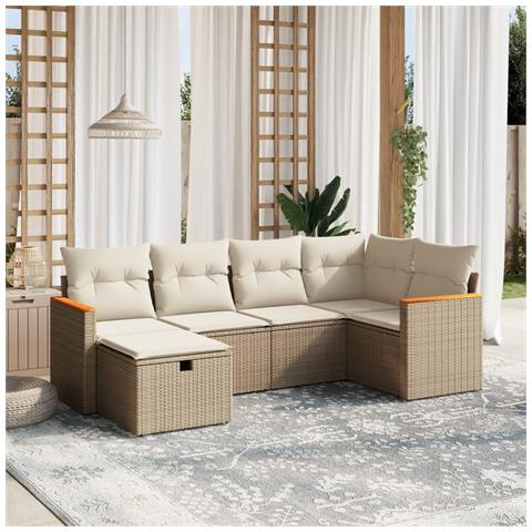 Set Divano da Giardino 6 pz con Cuscini Beige in Polyrattan - Foto 2